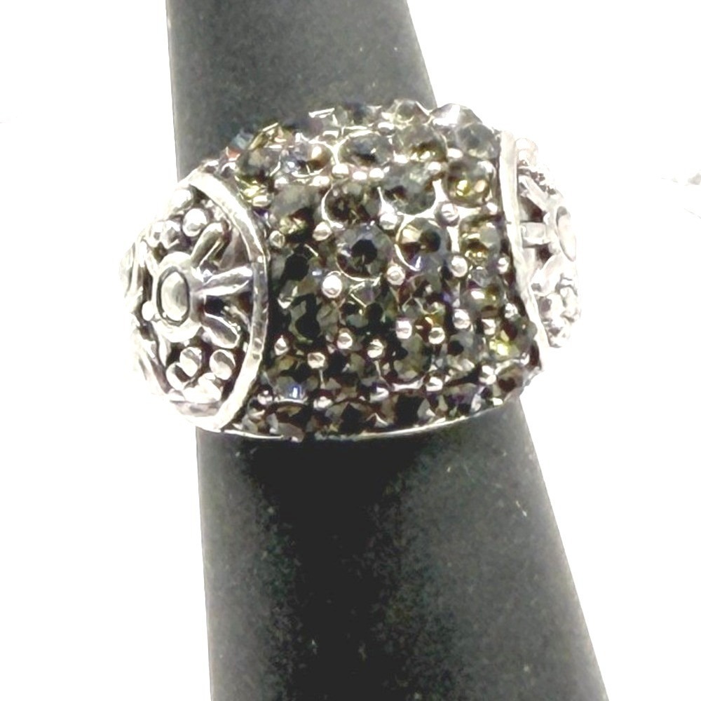 Vintage Rhinestone Dome Ring Pave Crystal Statement Ring Floral Band Size 5.25